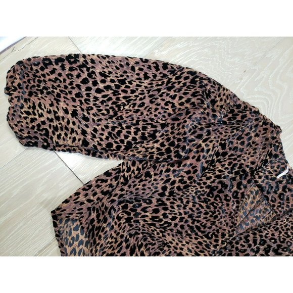 FREE PEOPLE Sheer Loose Leopard Print Blouse Top Medium Women's V Neck Boho - Picture 2 of 10